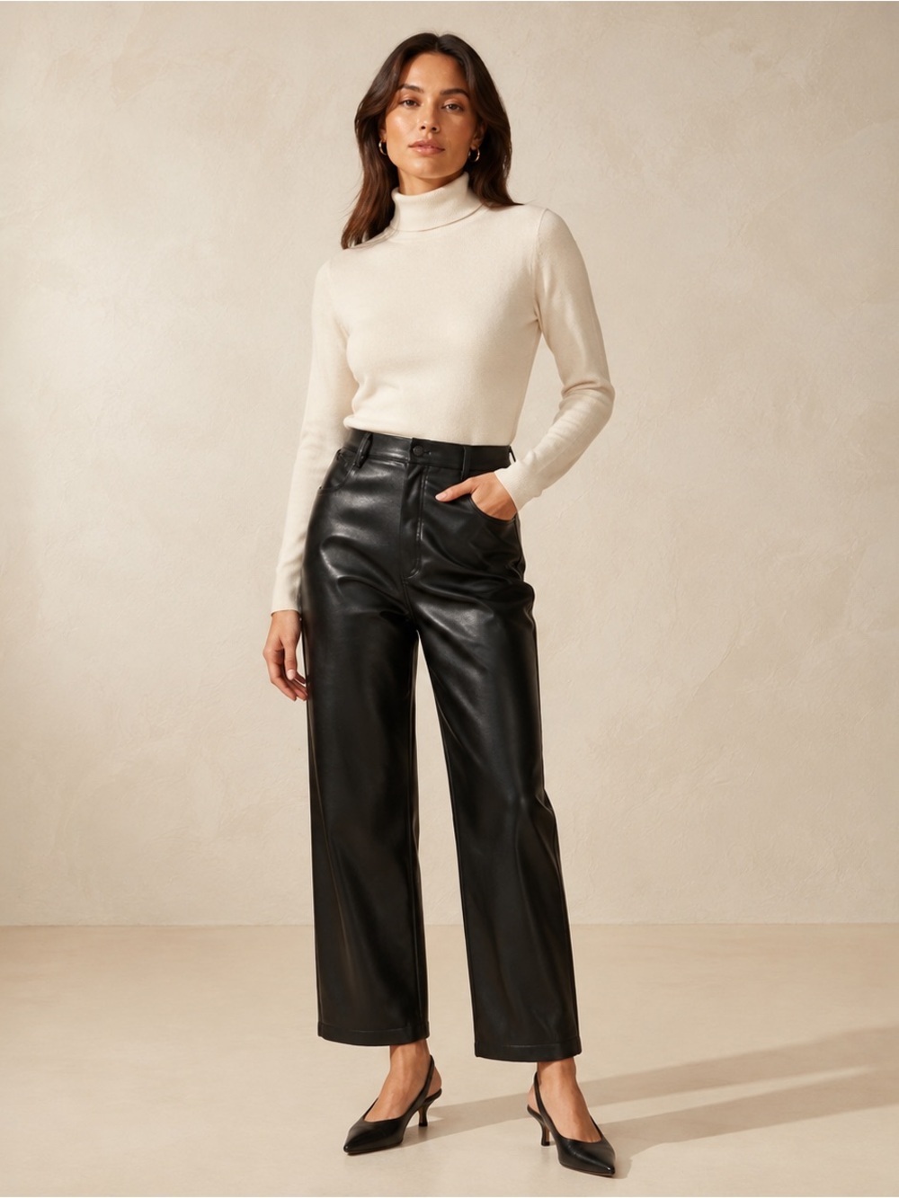 Versona Black Wide Leg Vegan Leather Pants